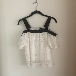 AQUA Off The Shoulder Top in White Lace - XS